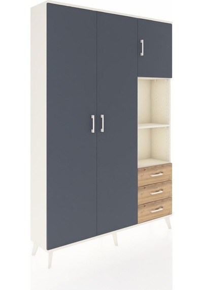 Arges Dolap 5 Raflı 3 Çekmeceli Tek Askılı 132x30x195 Aytaşı-... Aytaşı