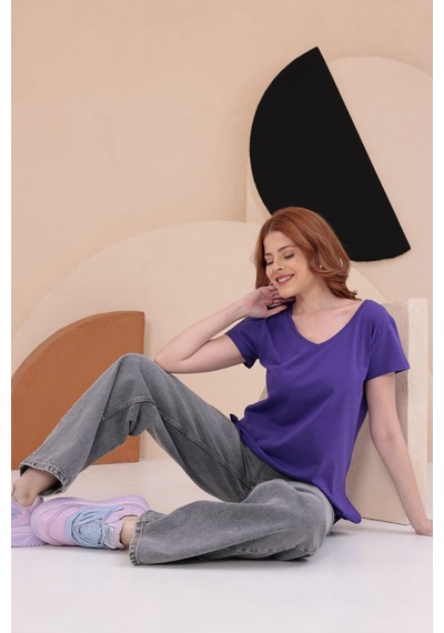 Bbbutikbasic Yırtmaçlı Uzun Basic Tişort Hkn34 Mor