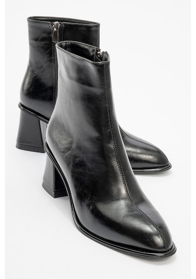 Luvishoes Luvi Shoes Alba Siyah Cilt Kadın Kalın Topuklu Bot Siyah-Cilt