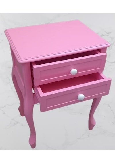 Komodin 90359model Klasik Kayın Aslan Ayak Parlak Pembe Lake Çift Çekmece El Yapım