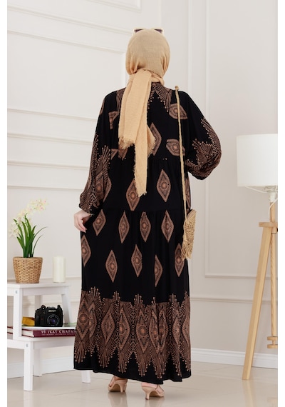 Sevitli Yarım Düğmeli Robalı Hira Elbise-vizon-4933