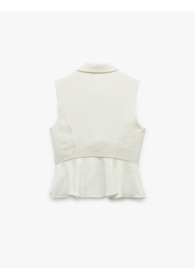 Koton Viskon Kumaş Astarlı Kolsuz Peplum Gömlek Kırık Beyaz 5sak60399pw Ekru