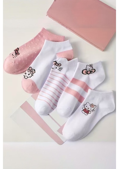 Hitit Socks Kadın 5 Çift Günlük Kullanıma Uygun Sevimli Kedi ... Çok Renkli