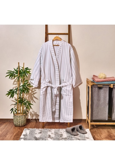 Soft Kimono Çizgili Erkek Bornoz - Beyaz / Mavi - S / M Çok Renkli