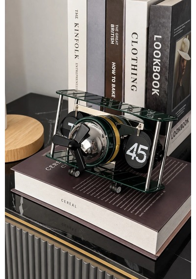 Exenar - Koyu Yeşil - Sayfa Çevirmeli Retro Uçak Tasarımlı Saat Flip Yaprak Masaüstü Mekanik Masa Saati Havacılık Temalı Vintage Beyaz - Yeşil Exenar - Koyu Yeşil - Sayfa Çevirmeli Retro Uçak Tasarımlı Saat Flip Yaprak Masaüstü Mekanik Masa Saati Havacılık Temalı Vintage Beyaz - Yeşil