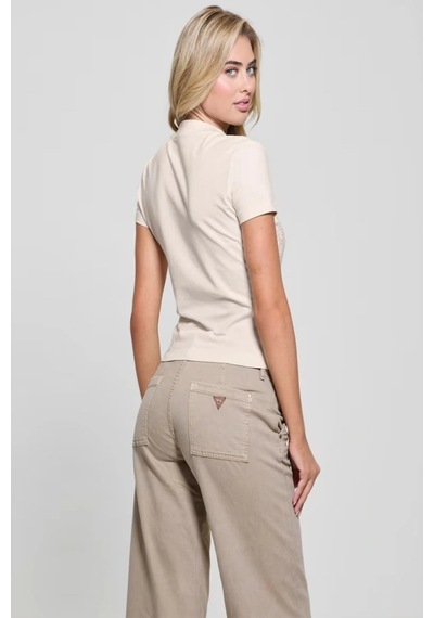 Guess Kadın Beyaz Desenli T-shirt Bej