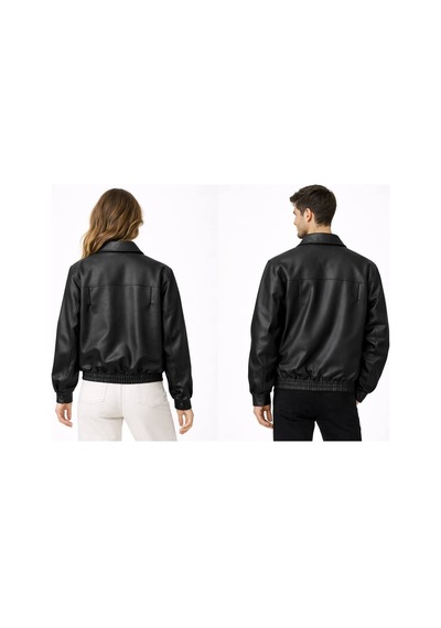 Unisex Oversize Deri Ceket - Çift Kombinleri Siyah Deri