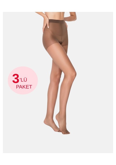Alya Underwear Kadın Külotlu Çorap, Parlak İnce, 15 Denye, Fit, 3'lü Paket, Kestane Kestane 44