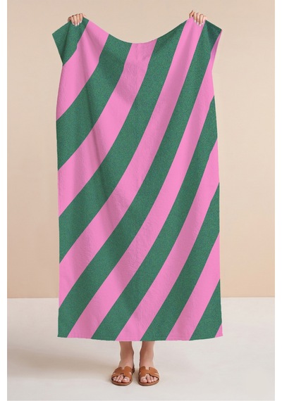 Çizgili Pembe Yeşil Modern Plaj Havlusu - Minimalist Çapraz Çizgi Hızlı Kuruyan Mikrofiber Havlu Çok Renkli