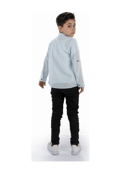 Mnk Baby & Kids Çift Cepli Gömlek , Pantolon , T-shirt 3parça Pamuklu Erkek Çocu Mavi