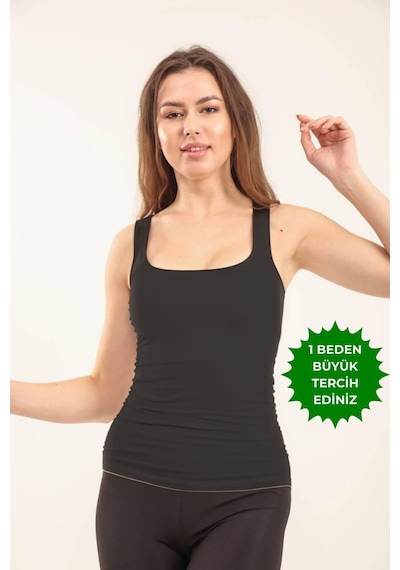 Balenbi Kadın Basic Geniş Askılı Uzun Penye Body 1068 Siyah