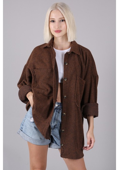 Madmext Camel Oversize Gömlek Ceket Mg1562 Camel