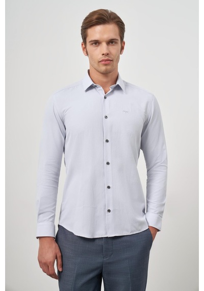 İmza Gri Uzun Kol Kendinden Desenli Armürlü 032 Sert Yaka Classic Slim Fit Gömlek 1004245151 Gri