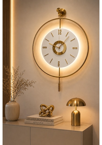 MetaQuartz Aksesuar İskandinav Kadran Gold Büyük Boy 50 x 75 CM 3 Adet Pil Metal (Mobilya) Duvar Saati Gold
