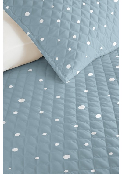 Mavi Puantiyeli Modern Genç Odası Tek Kişilik Pike Takımı-minimal 160x220cm Kapitone Yatak Örtüsü Turkuaz