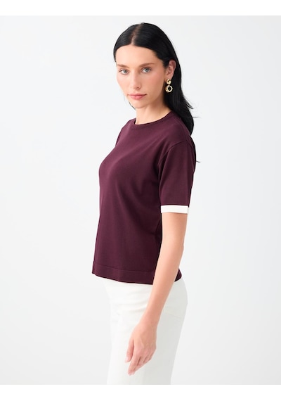Jimmy Key Bordo Bisiklet Yaka Kısa Kollu Triko Bluz 6ww137586562