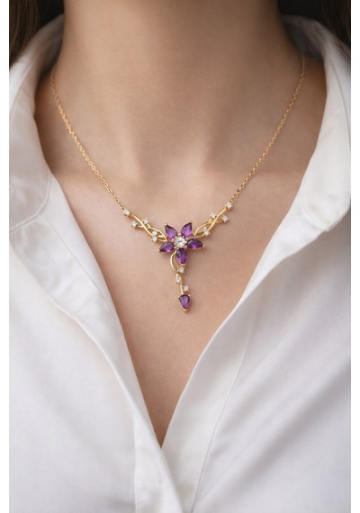 Çekirdekjewelry 925 Ayar Gümüş Mortaşli Taşlı Sarmaşık Kolye Sarı
