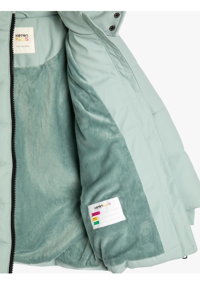 Koton Uzun Şişme Mont Kapşonlu Fermuarlı Cepli Green 5wkg00014aw Yeşil