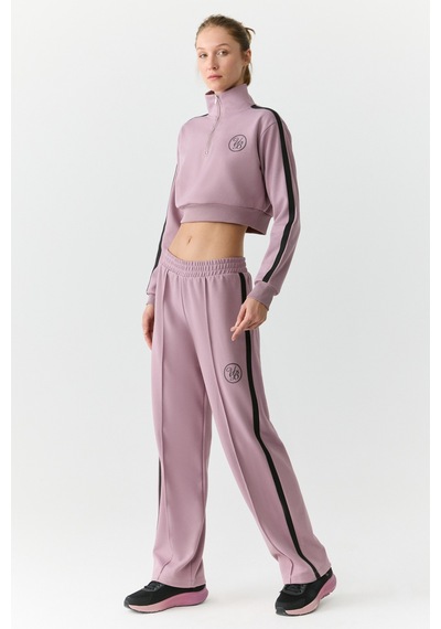 Urban Beat Helena Kadın Dik Yakalı Fermuarlı Küçük Baskı Motifli Crop Gül Kurusu Sweatshirt Gülkurusu