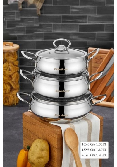 Cooker Lara Çelik 3'lü Sahan Set Gri