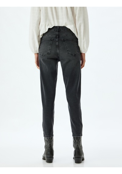 Koton Yüksek Bel Kot Pantolon Slim Fit Düğmeli Pamuklu - Slim Fit Jean Siyah 5wal40027md Siyah