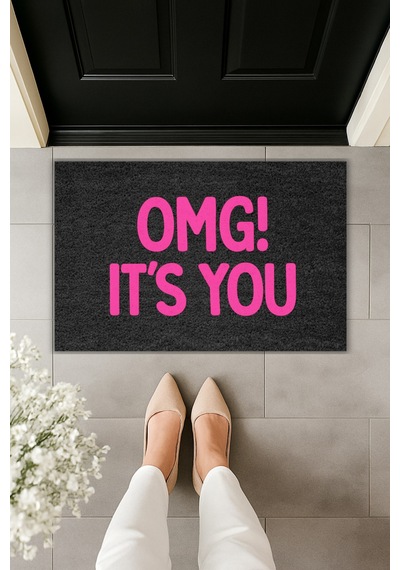 Rugmood Modern Dijital Baskı - Omg It's You - Kapı Önü Paspası Siyah