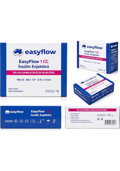 Easyflow 1 Cc Insülin Enjektörü 26g X 13 Mm 0.45 X 13 Mm Steril Tek Kullanımlık 100 Adet