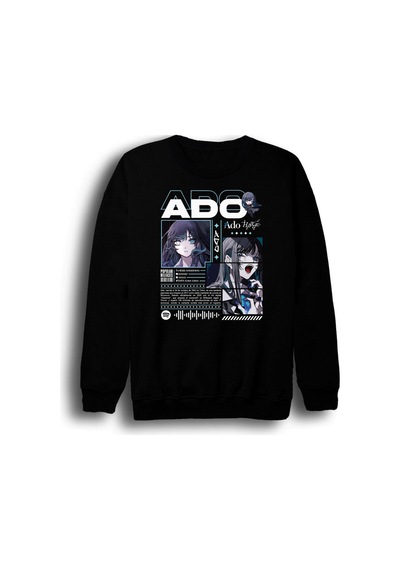 Ado Japon - K-pop - Rock - Müzik Baskılı Unisex %100 Pamuk Bisiklet Yaka Siyah Sweatshirt Siyah