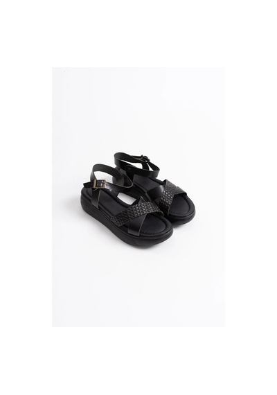 Trendella Siyah Hakiki Deri Sandalet Tr31my58a