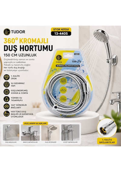 Tudor Tdr-215 Metal Duş Hortumu 150 Cm - 360 Derece Dönebilen Bağlantı