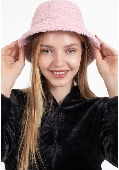 Ladycolor Kadın Kışlık Şapka Kıvırcık Peluş Kumaş Bucket Modeli Pudra Pudra