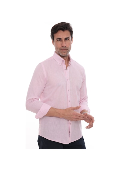 Slim Fit Uzun Kol Yaka Düğmeli Nefes Alan Keten Hediye Kutulu Erkek Gömlek Fs-004548 - Pembe-3234