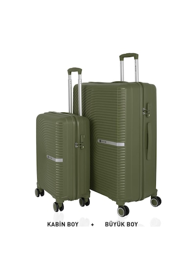 Mçs Bavul Büyük Ve Kabin 2li Set Kırılmaz Silikon Valiz V374 Haki Haki