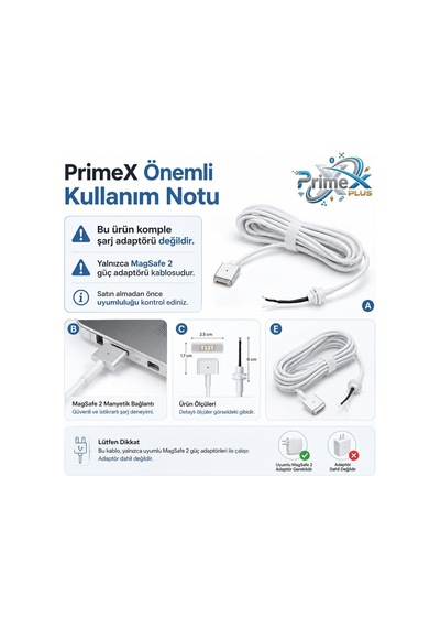 Primex Px-mac2 Magsafe 2 Güç Adaptörü Kablosu, Apple Macbook A1425 A1435 A1465 A1502 Uyumlu, 5