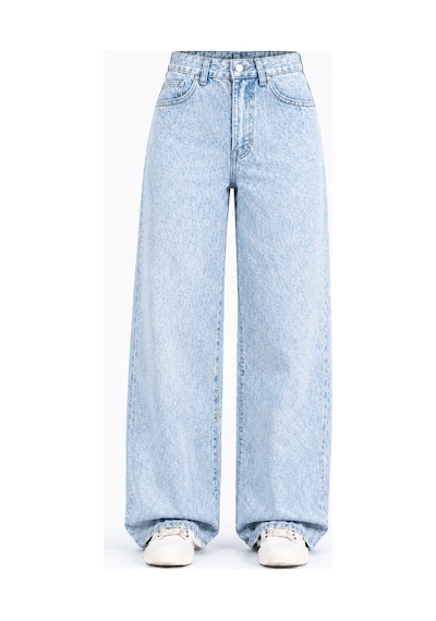 J&kstores Kadın Yüksek Bel Bol Paça Jean Kot Palazzo Pantolon Buz Mavisi