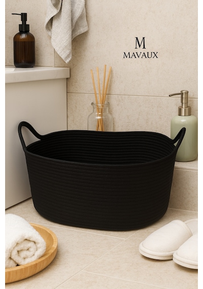 Mavaux Hasır Jüt Dekoratif Sepet 20x30x50 Cm, Oyuncak, Çamaşır, Banyo, Mutfak Ve Düzenleyici Saklama Sepeti Siyah