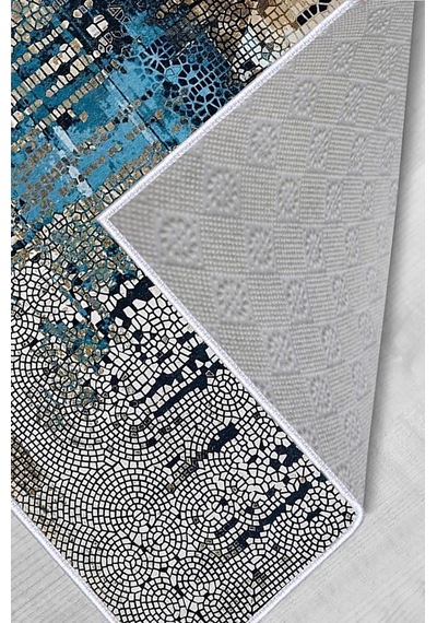 Rovigo Home Dijital Baskı Yıkanabilir Kaymaz Taban Salon Halısı Rvg0437 Mavi