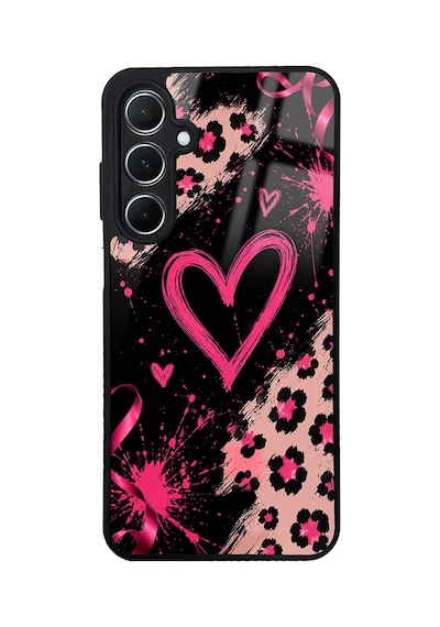 Samsung Uyumlu Galaxy A55 Kılıf Kamera Korumalı Desenli Zore Lusi Kapak - Pembe Kalp