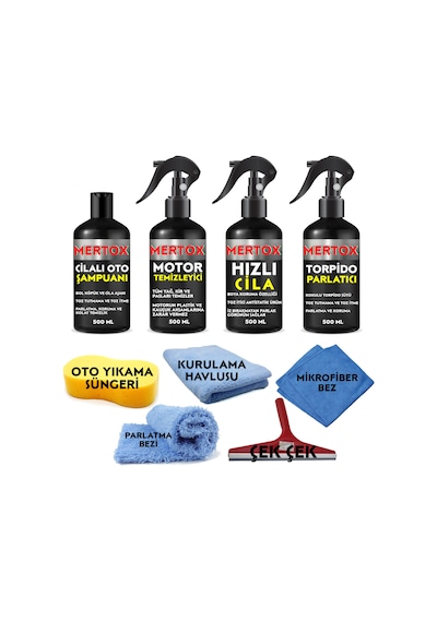 Mertox Oto Temizlik ve Bakım Seti Şampuan+motor+hızlıcila+torpido