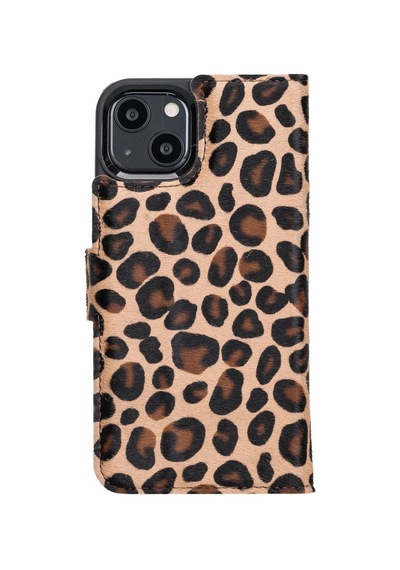 Bouletta Apple İphone 13 Uyumlu Deri Cüzdanlı Kılıf Leo-1 Leopar