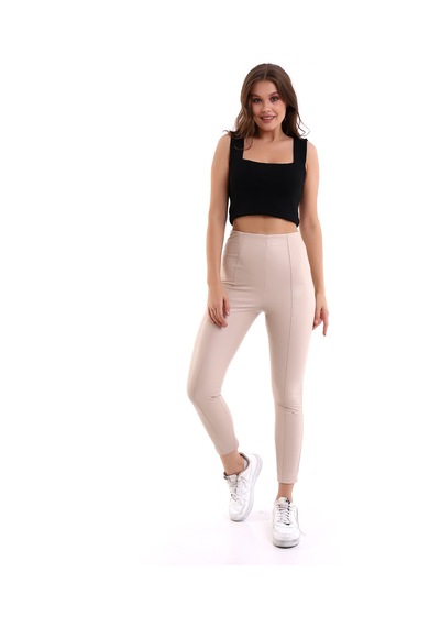 Winmoda34 Deri Tayt Içi Kürklü Çımalı Ekru