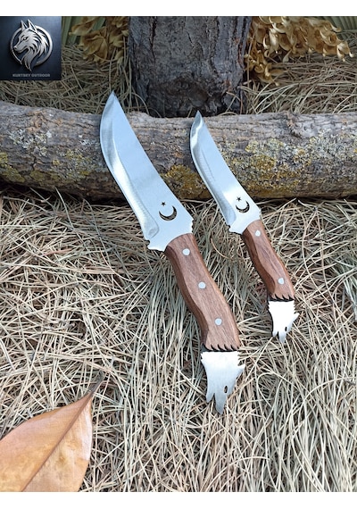 Kurtbey Outdoor Süper İkili Avcı Babalı Oğul Kurt Model Büyük Boy 30cm+22cm Ceviz Kabze Kamp Bıçağı Kahverengi Kurtbey Outdoor Süper İkili Avcı Babalı Oğul Kurt Model Büyük Boy 30cm+22cm Ceviz Kabze Kamp Bıçağı Kahverengi
