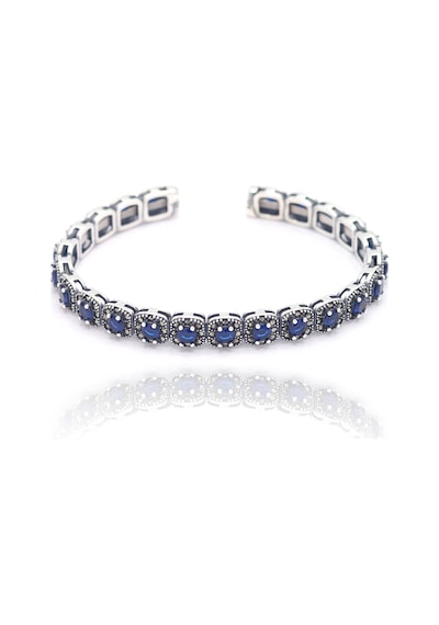 Safir Markazit Taşlı Kare Model 925 Ayar Gümüş Kadın Bilezik 201025767 Çok Renkli