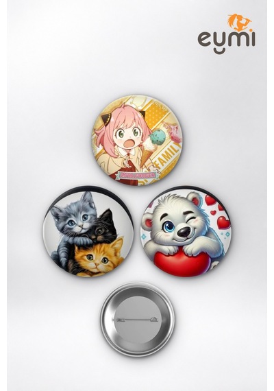 Kawaii Chibi Sevimli Anya Kediler Çanta Süsü Rozet İğneli Buton Rozet Seti 58 Mm 3'lü Çok Renkli