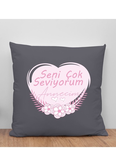 Bk Gift Anneler Günü Tasarımlı Antrasit Kırlent Yastık, Anneye He