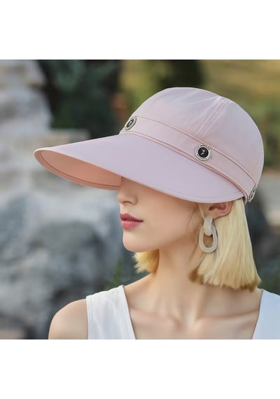 Kadın 2si1 Arada Güneş Şapkası Çıkarılabilir Üst Geniş Vizörlü Uv Korumalı Plaj Şapkası 3 Renk Pembe