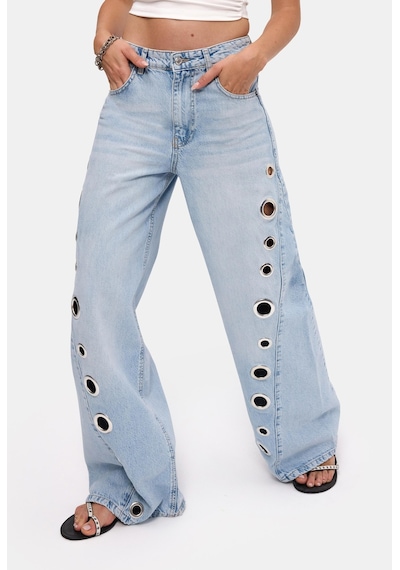 it's basic Kadın Ice 4s6-3 Palazzo Fit Kuş Gözü Detaylı Tasarım Denim Jean Buz Mavi