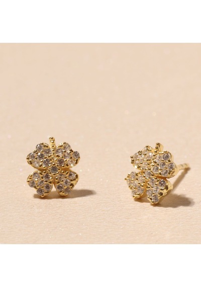 Zirkon Yonca Küpe 717061 Gold Gümüş