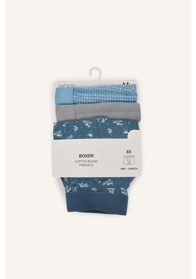 Defacto Regular Fit Desenli Beli Lastikli 3lü Boxer I3347ax26auın264 İndigo-ın264