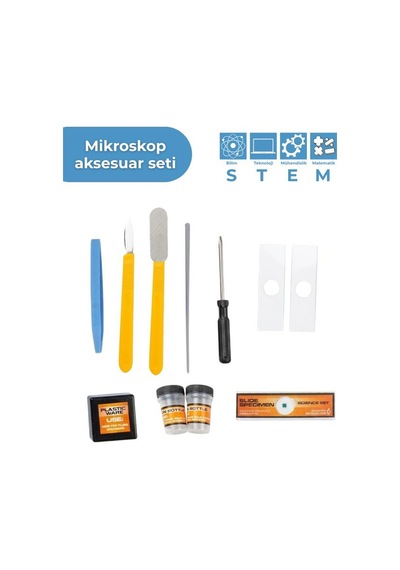 Temel Beyaz Stem Mikroskop Seti 100x 400x 1200x Plastik Gövdeli Bilim Kiti